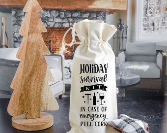 Wine Gift Bag - Holiday Survival Kit - Wine Gift Wrap, Holiday Gift, Wine Tote, Friend Wine Gift, Christmas Hostess Gift, Funny