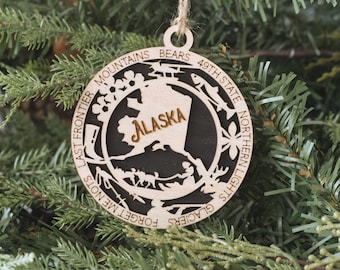 Alaska Christmas Ornament, Wood Christmas Ornament, Alaska Ornament, 50 States, Alaska Gift, New Home, Vacation, Moving, Holiday Ornament