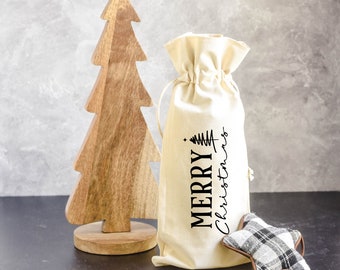 Wine Gift Bag - Merry Christmas - Wine Gift Wrap, Holiday Gift, Wine Tote, Friend Wine Gift, Christmas Hostess Gift, Neighobor Gift