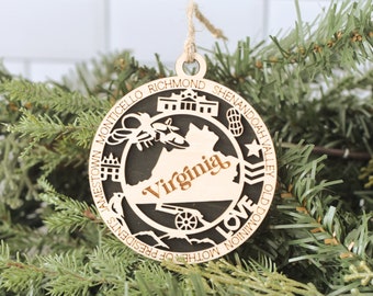 Virginia Christmas Ornament, Wood Christmas Ornament, Virginia Ornament, Virginia Gift, New Home, Vacation, Moving, Holiday Ornament