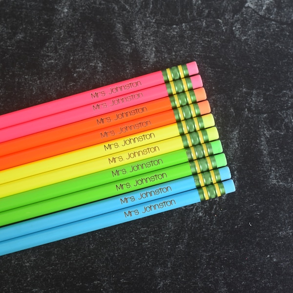 Personalized Neon Ticonderoga Pencils, Custom Pencils, Engraved Pencil, Teacher Gift, Christmas Gift, Stocking Stuffer, Back to School