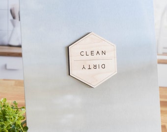 Dishwasher Clean/Dirty Magnet - Hexagon - Laser Engraved Wooden Dishwasher Magnet, Clean Dirty Sign Indicator for Dishwasher