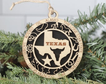 Texas Christmas Ornament, Wood Christmas Ornament, Texas Ornament, 50 States, New Home Gift, Vacation Moving, Holiday Ornament