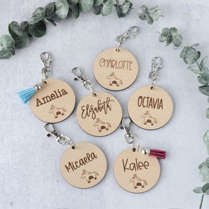 Personalized Bag Tag - Princess Pony - Diaper Bag Tag, Backpack Tags, School Tags, Backpack Name Tag, Backpack Name Keychain, Wood Name Tags