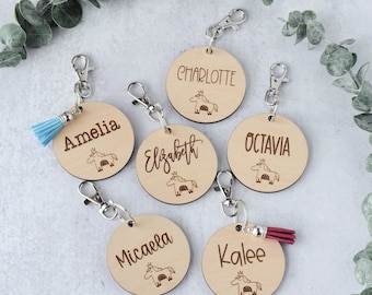Personalized Bag Tag - Princess Pony - Diaper Bag Tag, Backpack Tags, School Tags, Backpack Name Tag, Backpack Name Keychain, Wood Name Tags