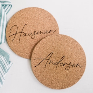 Cork Trivet - Personalized - Laser Engraved, Kitchen Decor, Cooking Tools, Cookware, Gift Idea, Pot Holder, Hot Pad, Wedding Housewarming