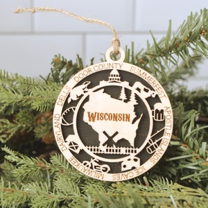 Wisconsin Christmas Ornament, Wood Christmas Ornament, Wisconsin Ornament, 50 States, New Home, Vacation, Moving, Laser Holiday Ornament