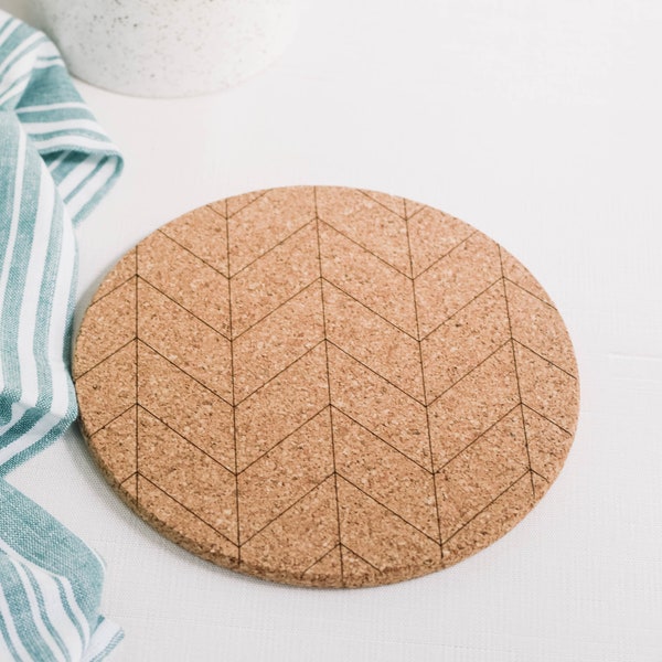 Cork Trivet - Herringbone - Laser Engraved, Kitchen Decor, Cooking Tool, Cookware, Gift Idea, Pot Holder, Hot Pad, Wedding Housewarming