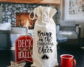 Wine Gift Bag - Christmas Cheer - Wine Gift Wrap, Holiday Gift, Wine Tote, Friend Wine Gift, Christmas Hostess Gift, Funny