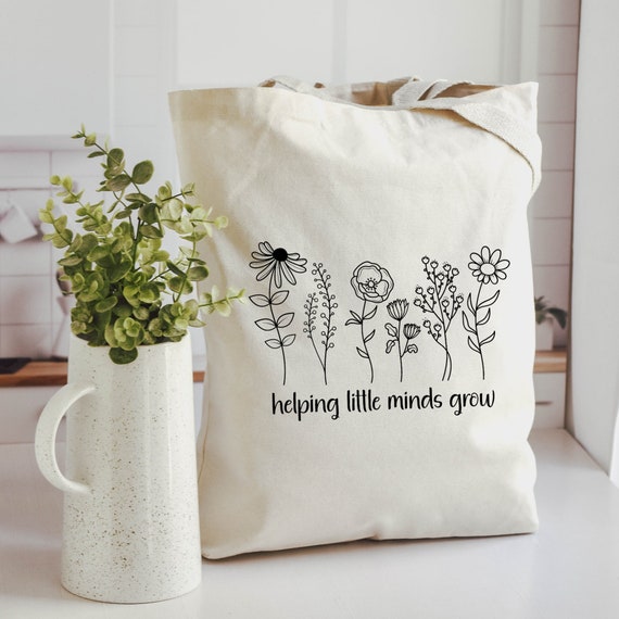 Canvas Tote Bag Helping Little Minds Grow Produce Bags Trendy
