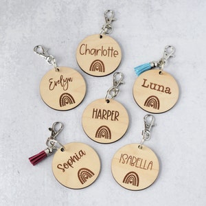 Personalized Bag Tag - Rainbow - Diaper Bag Tag, Backpack Tags, School Tags, Backpack Name Tag, Backpack Name Keychain, Wood Name Tags