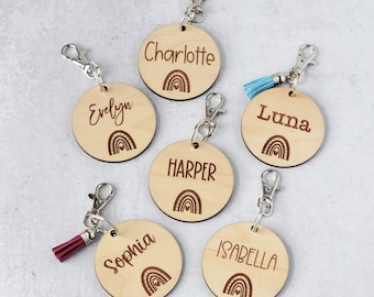 Personalized Bag Tag - Rainbow - Diaper Bag Tag, Backpack Tags, School Tags, Backpack Name Tag, Backpack Name Keychain, Wood Name Tags