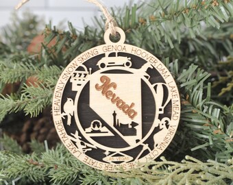 Nevada Christmas Ornament, Wood Christmas Ornament, Nevada Ornament, 50 States, New Home Gift, Vacation, Moving, Holiday Ornament