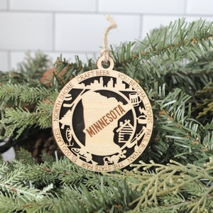 Minnesota Christmas Ornament, Wood Christmas Ornament, Minnesota Ornament, 50 States, New Home Gift, Vacation, Moving, Holiday Ornament