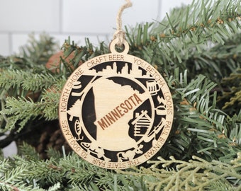 Minnesota Christmas Ornament, Wood Christmas Ornament, Minnesota Ornament, 50 States, New Home Gift, Vacation, Moving, Holiday Ornament