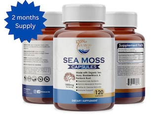 Organic Sea Moss, Bladderwrack, Burdock Root Capsules – 102 Mineral Blend (120 Count)