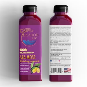 Sea Moss Elderberry Lemonade – 12oz | Wild Harvested Sea Moss Drink | Organic Passion Fruit | Natural Wellness Herbal Drink