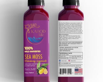 Wild Harvested Sea Moss Elderberry Lemonade: Organic Passion Fruit Drink (12oz)