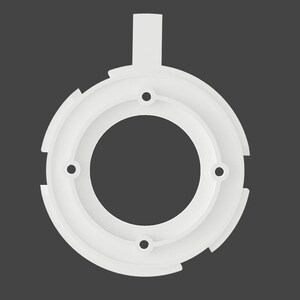 May include: White plastic ring with four holes and a raised center section. The ring has a textured surface and a slightly rounded edge.