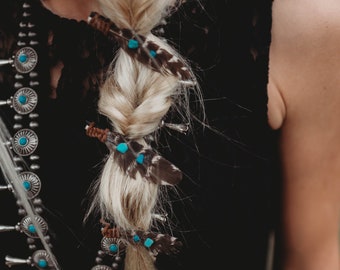 Pince à cheveux TURQUOISE, pince à cheveux occidentale, cheveux occidentaux, accessoire occidental, accessoire turquoise, western rétro, style cowgirl, plume de dinde