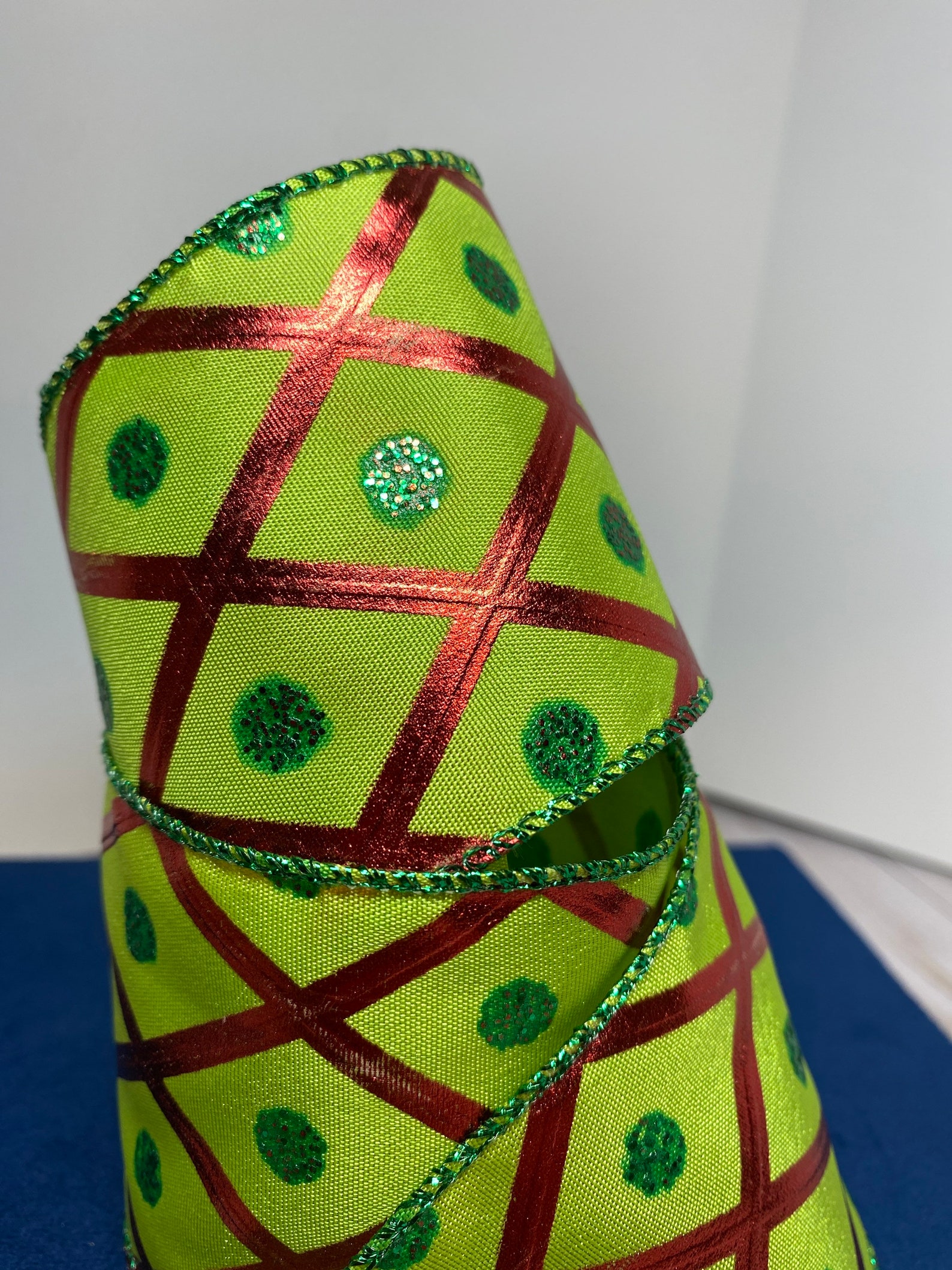 Grinch ribbon green Christmas ribbon green and red wired | Etsy