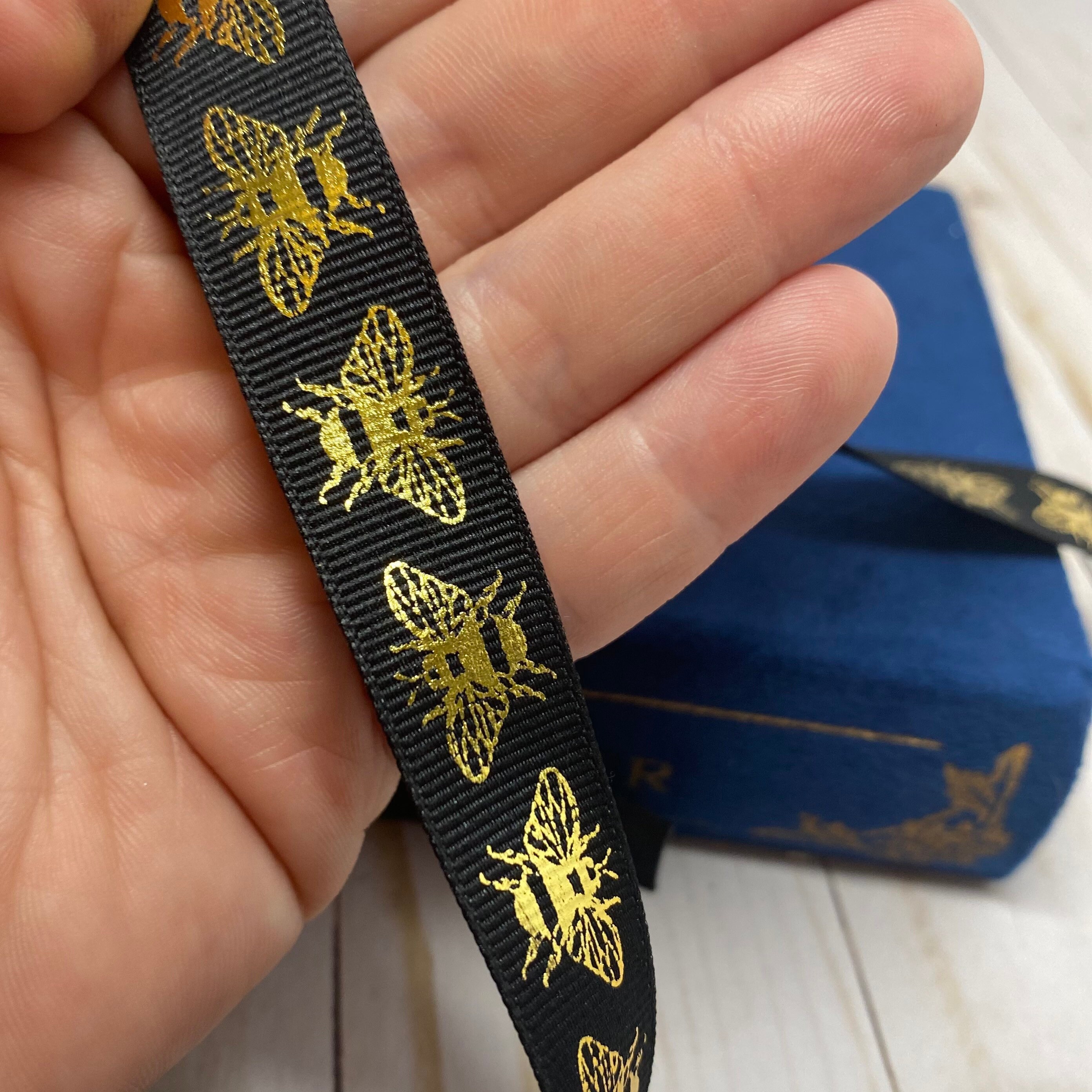 Bee Ribbon, Honey Bee Ribbon 3/4” wide by the yard