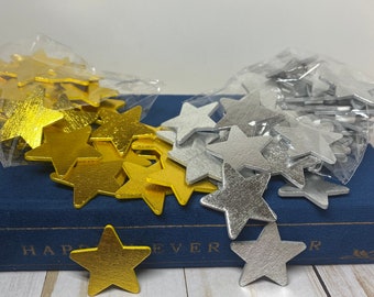 Gold and silver small wooden adhesive stars - decorative star embellishments - star stickers - Christmas stickers - Christmas stars