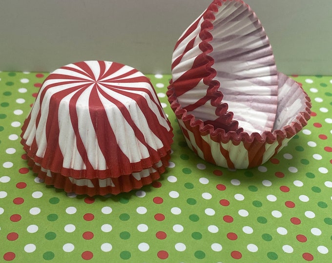 Peppermint Mini Cupcake Liners, Miniature Cupcake Wrappers, Christmas