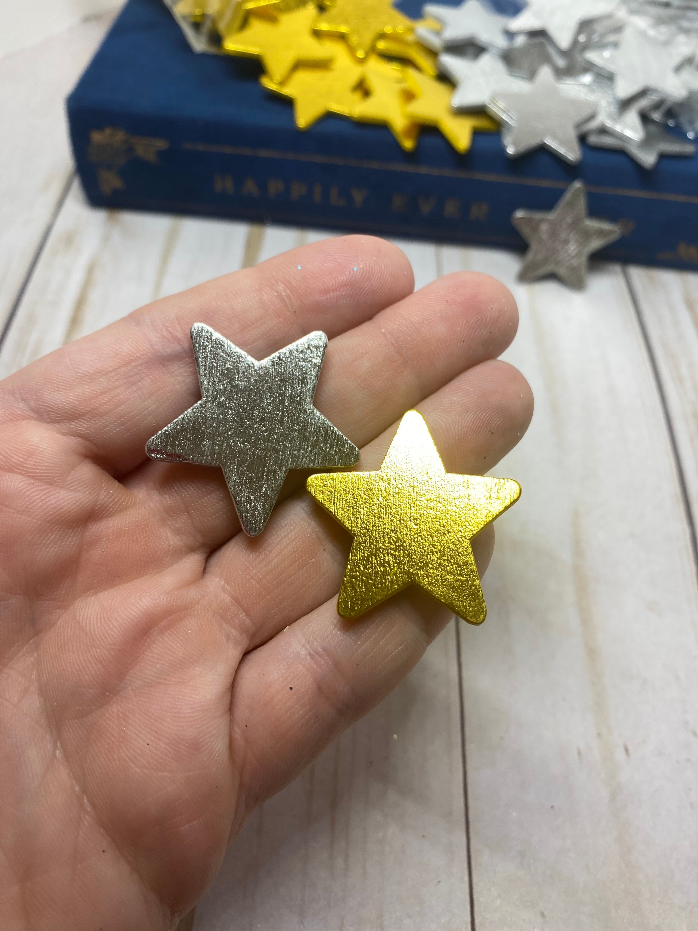 Gold and Silver Small Wooden Adhesive Stars Decorative Star Embellishments  Star Stickers Christmas Stickers Christmas Stars 