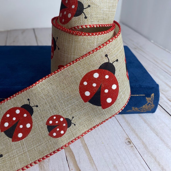 Burlap wired ladybug ribbon spring summer ladybugs bow wreath ribbon