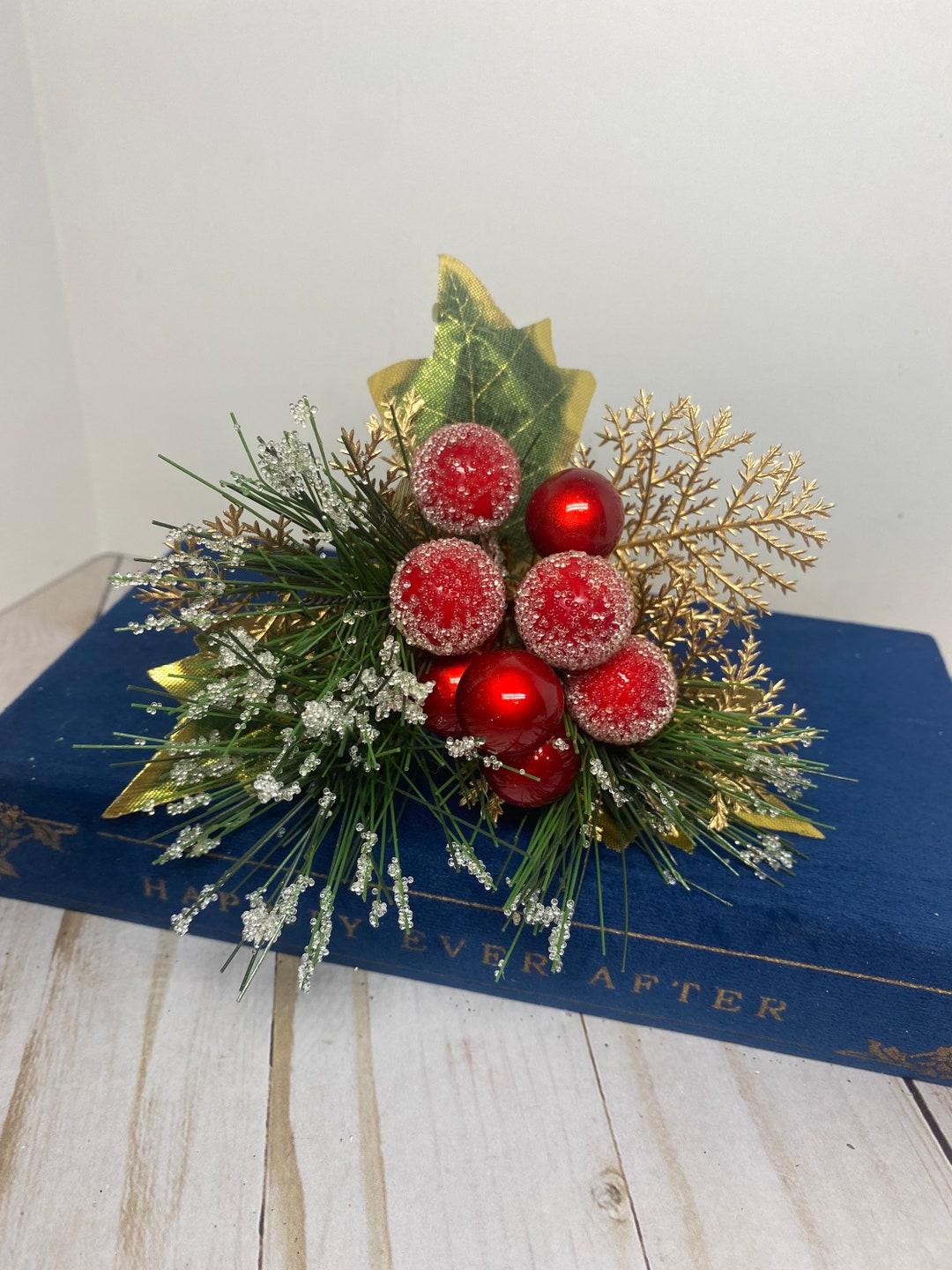 Red and Gold Christmas Tree Pick, Classic Christmas, Christmas Floral
