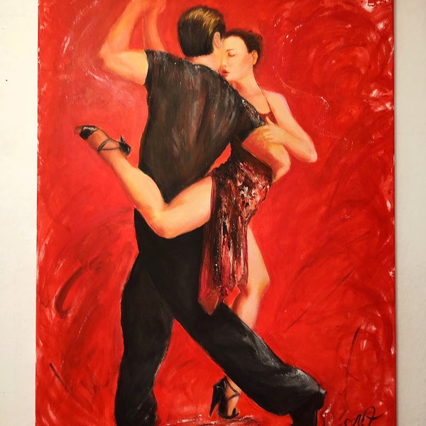 TANGO RED // 80x60 Acryl Gemälde, signiertes Original, handgemalt, moderne Kunst, gelb, weiss, rot, individuelles Geschenk Dekor