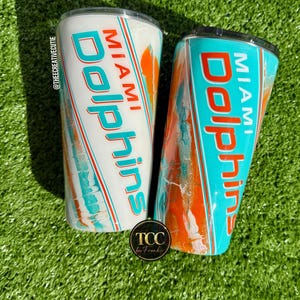 Miami Dolphins Tumbler, Personalized Miami Dolphins Cup, Epoxy Swirl NFL Fan Gift, Stainless Steel Travel Mug