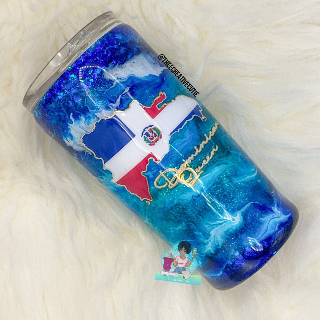 Dominican Republic Flag Glitter Tumbler, Dominican Queen, Dominican