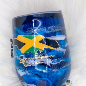 Jamaican Flag Glitter Tumbler – Personalized Jamaican Pride Gift, Custom Travel Cup, Insulated Stainless Steel Tumbler