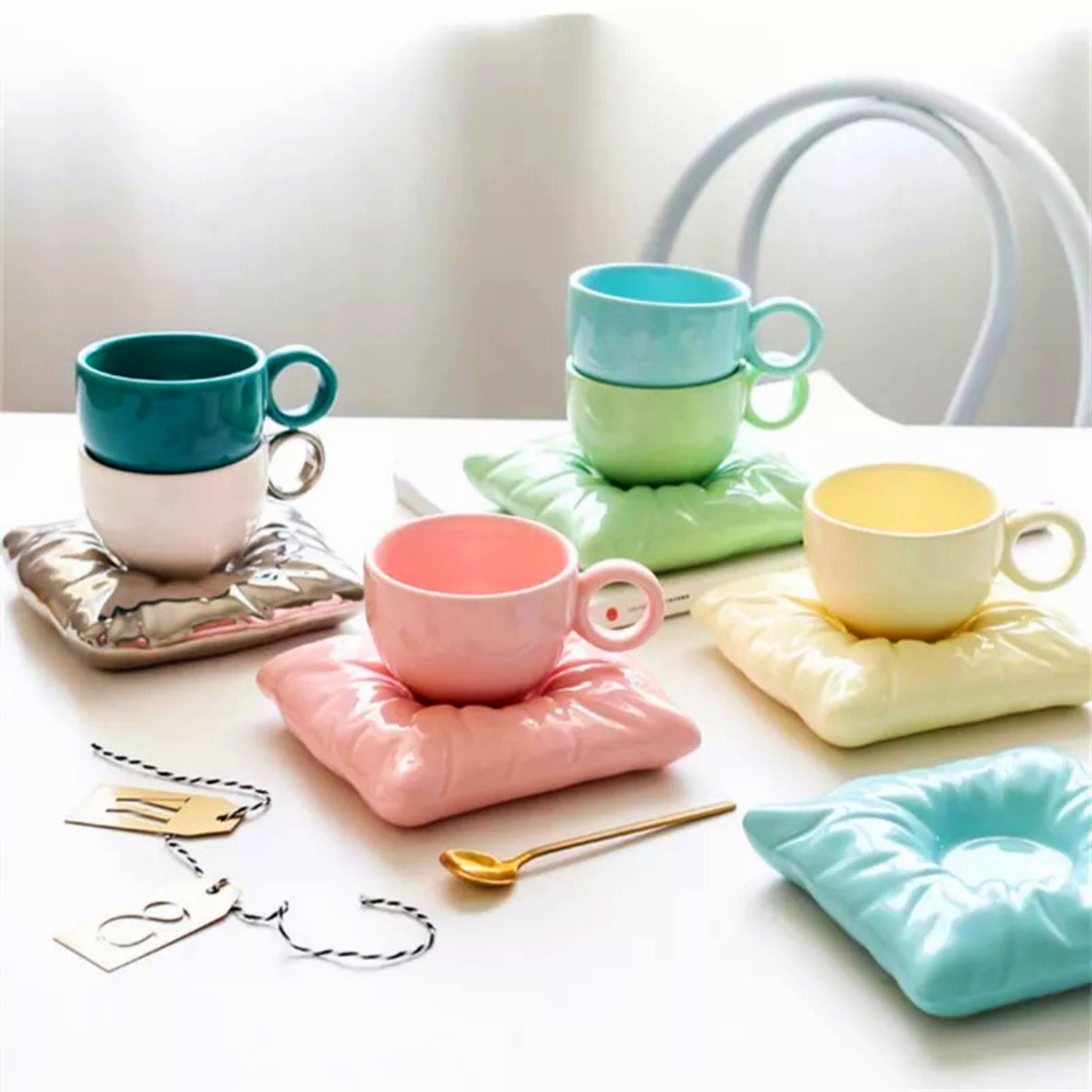 Cute Tea Cup with 'Pillow' shaped Saucer Coffee Mug Etsy