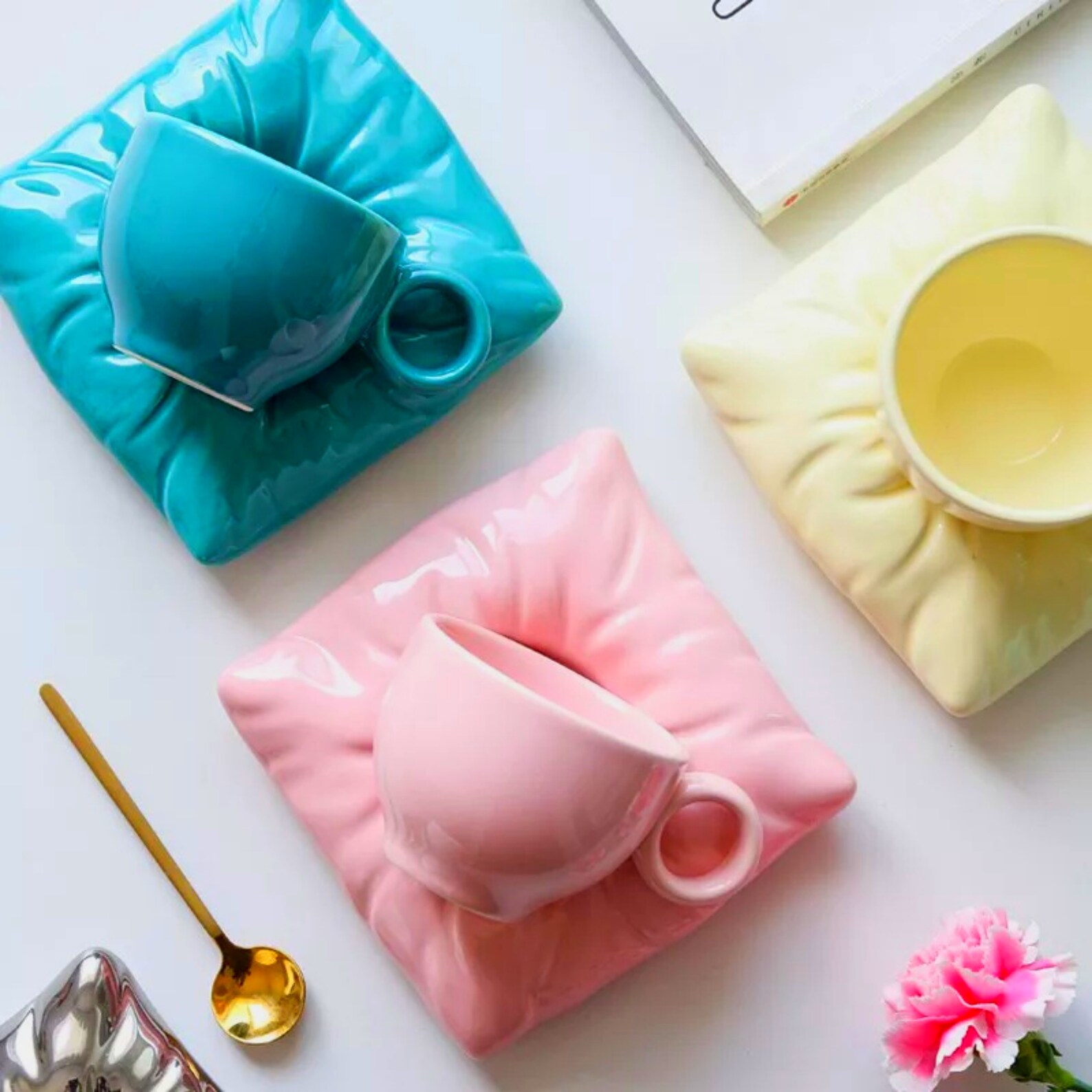 Cute Tea Cup with 'Pillow' shaped Saucer Coffee Mug Etsy