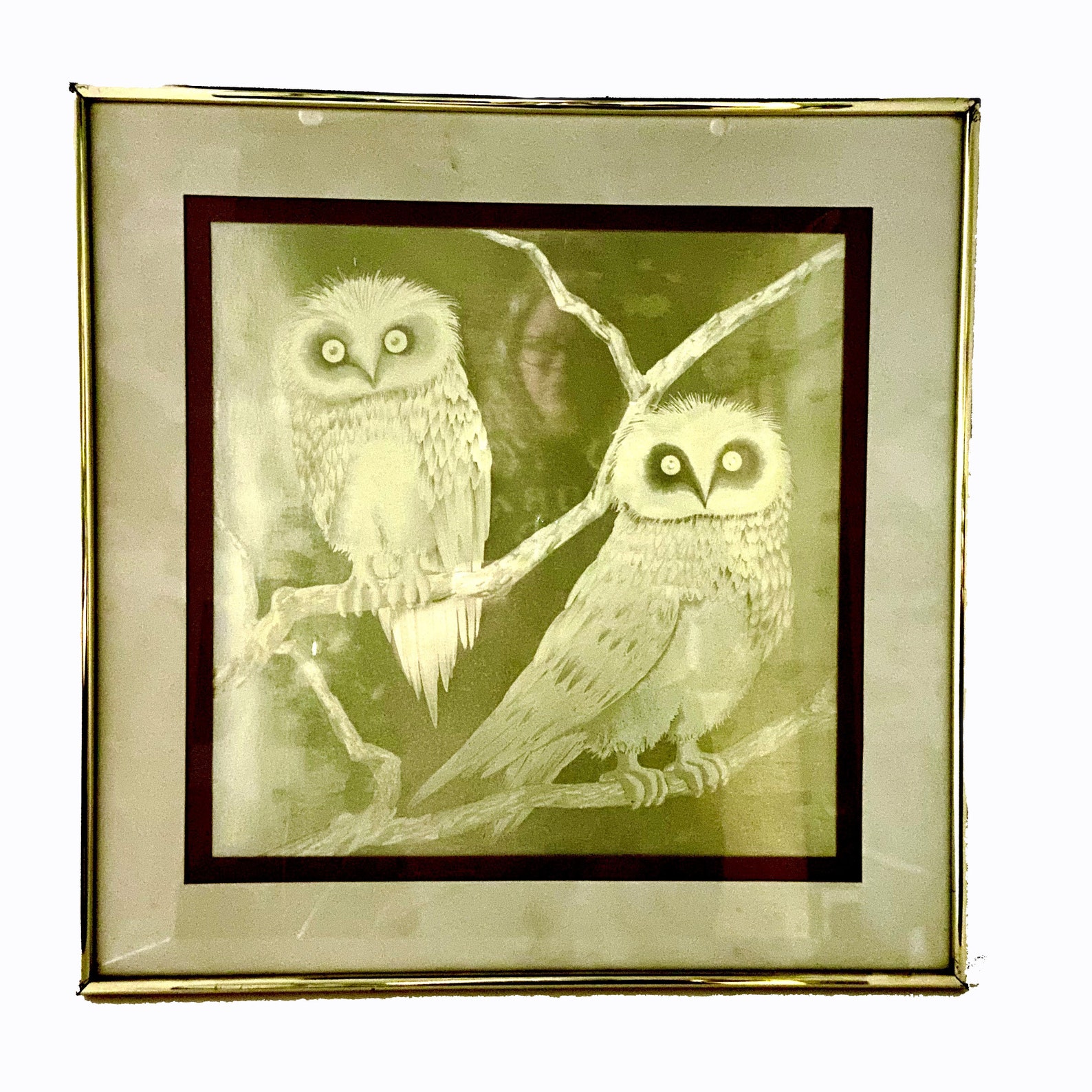 Vintage Gold Foil Etched Owl Picture Framed in Glass Etsy