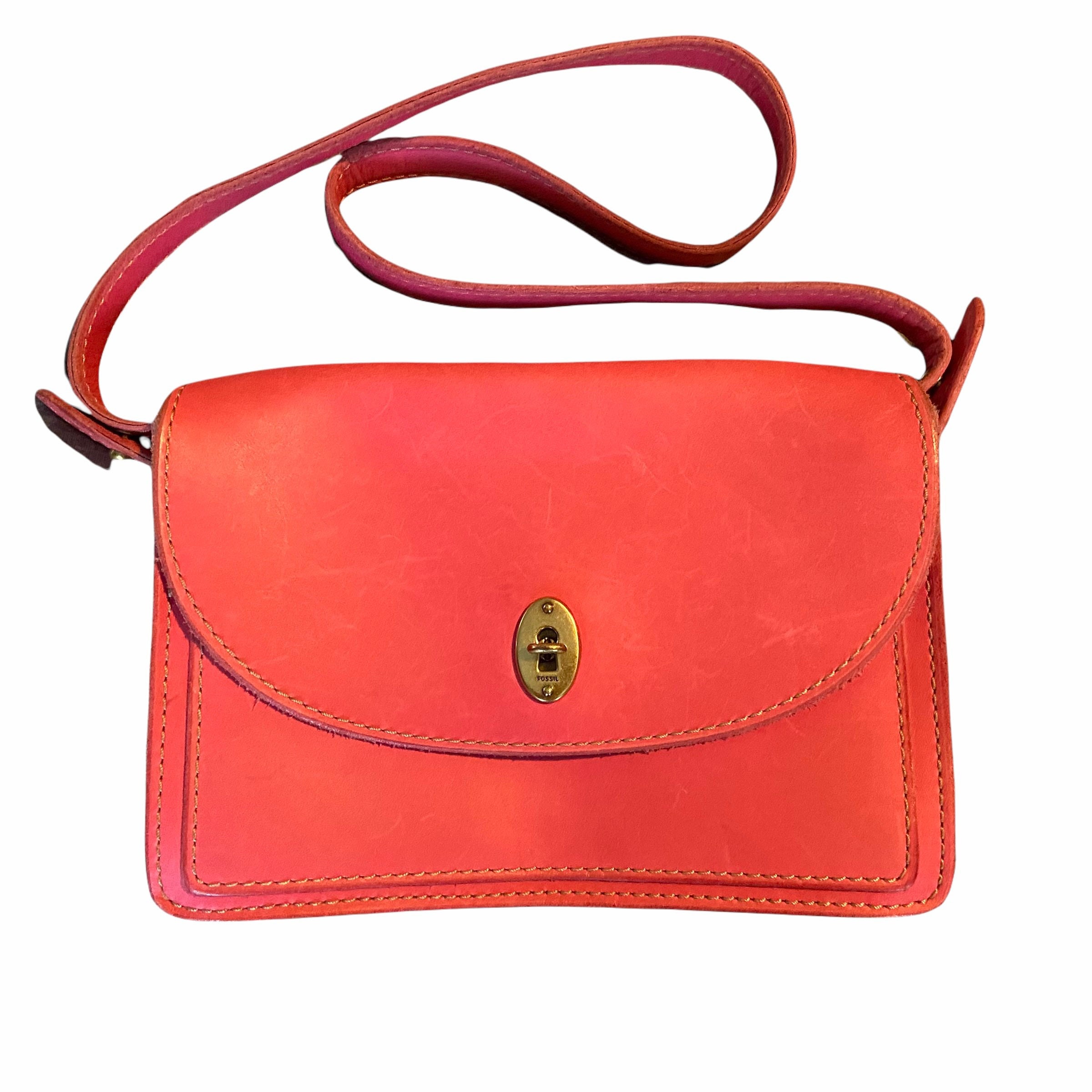 Vintage FOSSIL Pink Leather Messenger 