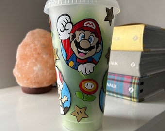 Super Mario Cup | Mario | Luigi | Yoshi | Toad | Gaming | Nintendo | Cold Cup | Reusable Tumblr | 24oz