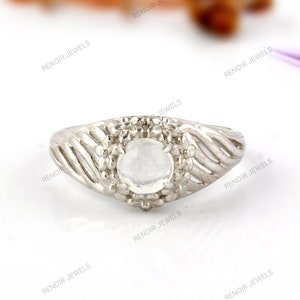 Bague florale avec pierre de lune : bague de promesse en argent sterling