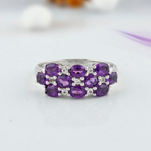Vintage Style Amethyst Cluster Ring: Sterling Silver Multi Stone Statement