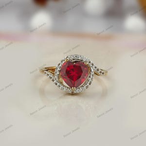 Ruby Heart Bridal Wedding Ring - 925 Sterling Silver Heart-Shaped Engagement Ring, Perfect Valentine&#39;s Proposal or Wedding Gift for Women