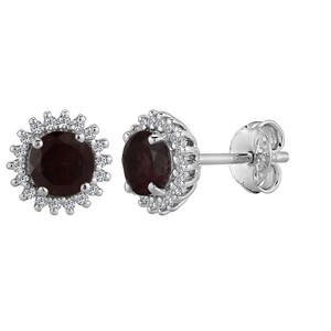 Black Onyx Stud Earrings: CZ Halo, 925 Sterling Silver