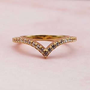 Curved Sterling Silver Wedding Band: CZ Diamond Stackable Ring