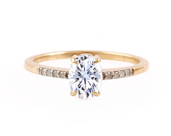 Oval 1 Ct Moissanite Engagement Ring, Yellow Gold Plated 925 Sterling Silver Wedding Ring