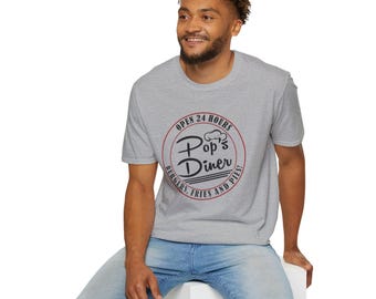 Pops Diner - Abierto 24 horas - Camiseta personalizable - Regalo divertido para él - Entusiasta de la cocina