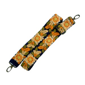 Orange flowers, blue strap, bag strap, camera strap, adjustable bag strap, peruvian embroidery