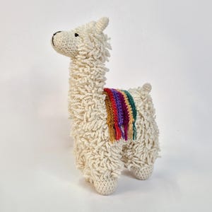 Handmade Crochet Llama Toy - 100% Natural Wool - Furry Llama with Colorful Back Cover - Artisan Made in Ayacucho, Peru - Cute Nursery Decor