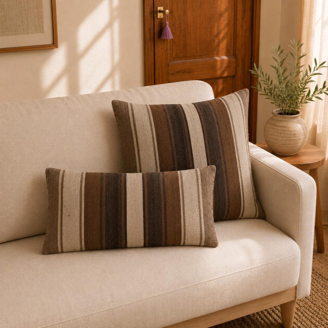 Peruvian Alpaca & Sheep Wool Brown Cushion Cover, Handwoven Andean ...